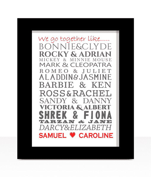 Famous Couples Word Art Print – Celebrate a Love Story Engagement Gifts