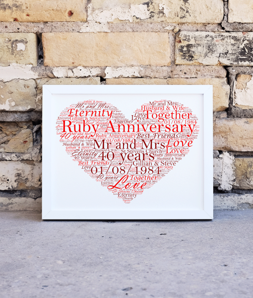 Ruby Wedding 40th Anniversary Personalised Word Art Gift Anniversary Gifts