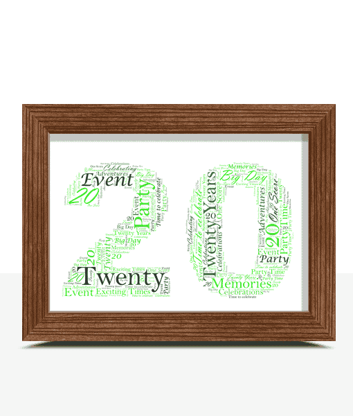20th Birthday or Anniversary Word Art Gift Anniversary Gifts