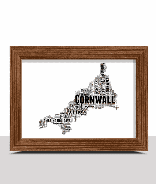 Personalised Cornwall Word Art Map Picture Print Maps