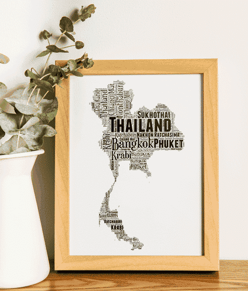 Personalised Thailand Word Art Map – Backpacker Gift Maps