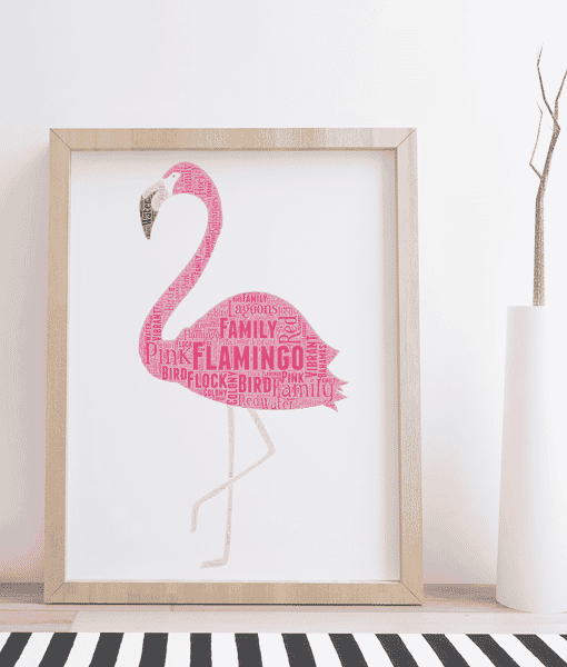 Personalised Pink Flamingo Word Art Picture Print Gift Animal Prints