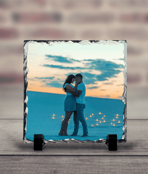 Personalised Square Rock Photo Slate – With Stand Anniversary Gifts