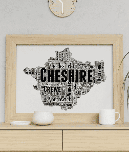 Personalised Cheshire Word Art Map Personalised Prints Personalised Cheshire Word Art Map Maps
