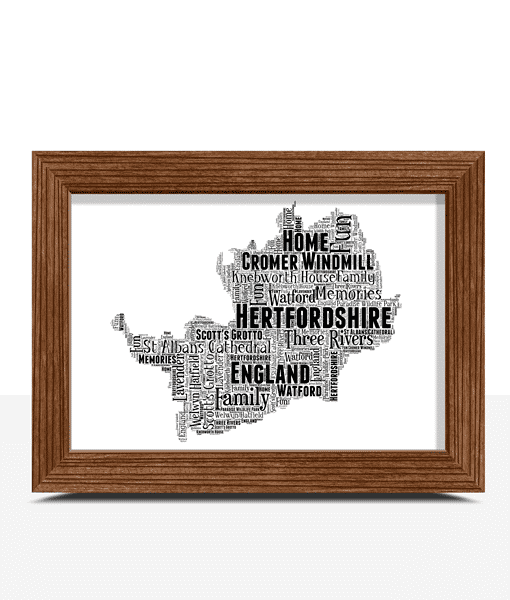 Personalised Hertfordshire Word Art Map Maps