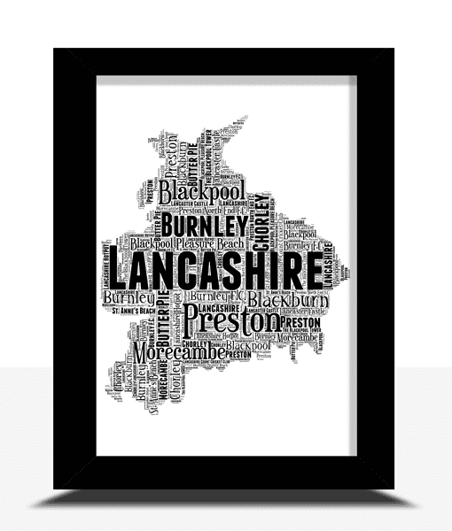 Personalised Lancashire Word Art Picture Map Print Maps