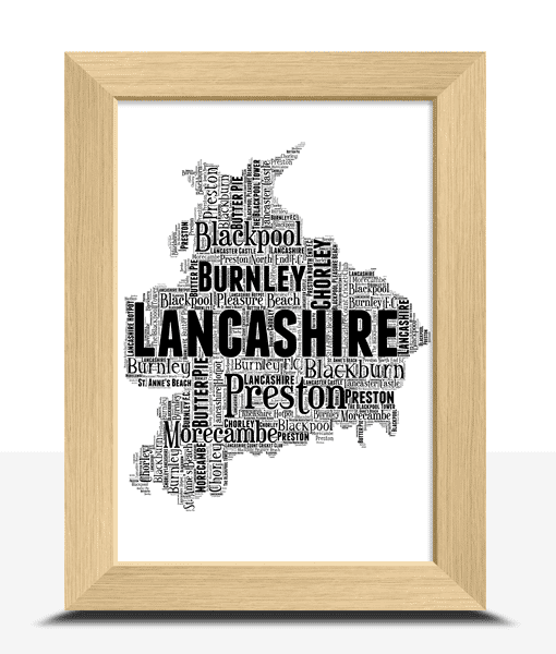 Personalised Lancashire Word Art Picture Map Print Maps