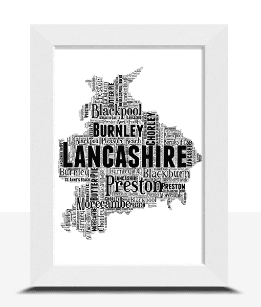 Personalised Lancashire Word Art Picture Map Print Maps
