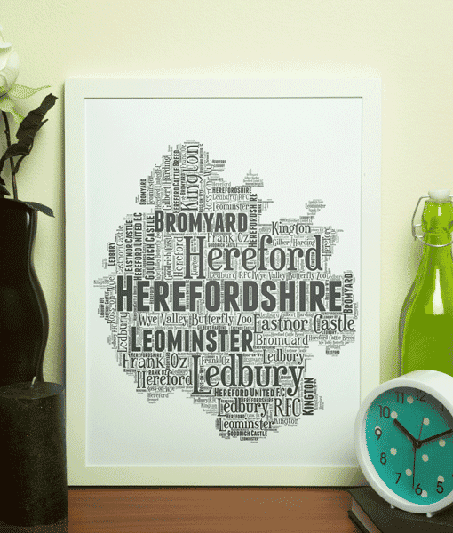 Personalised Herefordshire Word Art Map Maps
