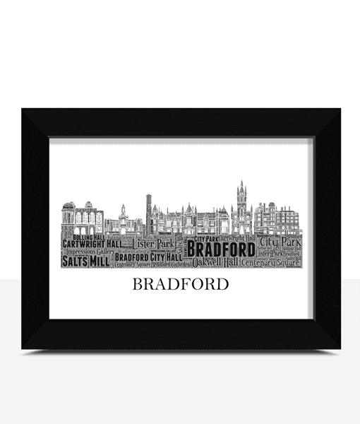 Personalised Bradford City Skyline Word Art Picture Print City Skyline Prints