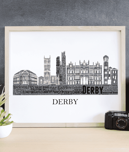 Personalised Derby Skyline Word Art Personalised Prints Personalised Derby Skyline Word Art City Skyline Prints