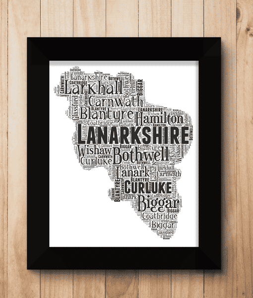 Lanarkshire – Personalised Word Art Map Personalised Prints Lanarkshire – Personalised Word Art Map Maps