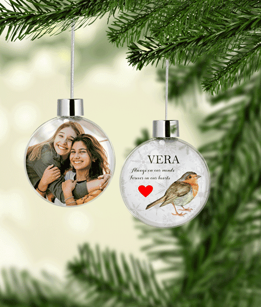 Personalised In Memory – Robin Christmas Tree Memorial Bauble Christmas