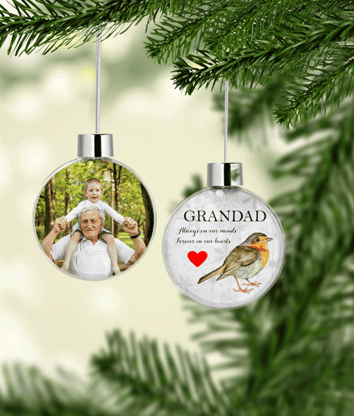 Personalised In Memory – Robin Christmas Tree Memorial Bauble Christmas