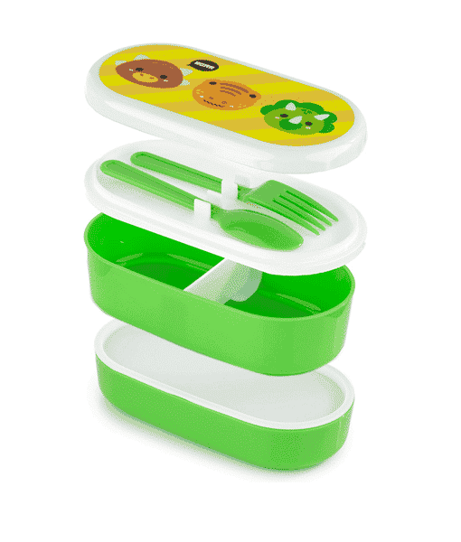 Dinosaur School Lunch Box with Fork & Spoon – 3 Layered Lunch Box Bentos Gifts For Children