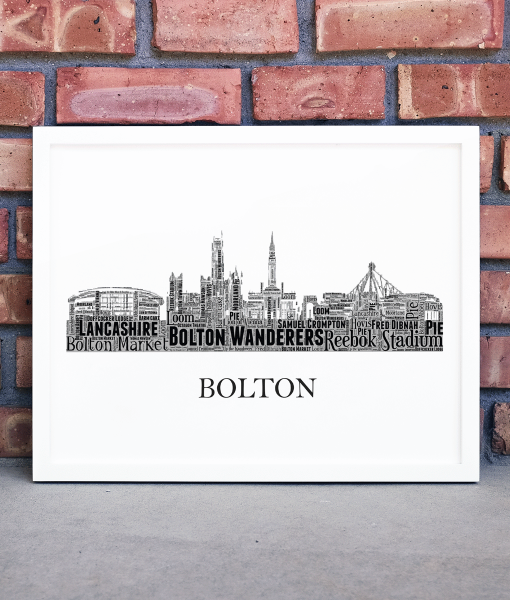 Personalised Bolton Skyline Word Art Picture Frame City Skyline Prints