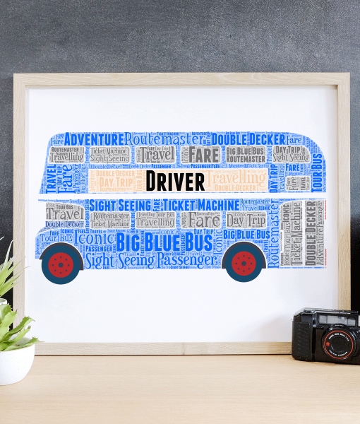 Blue Double Decker Bus Word Art Travel