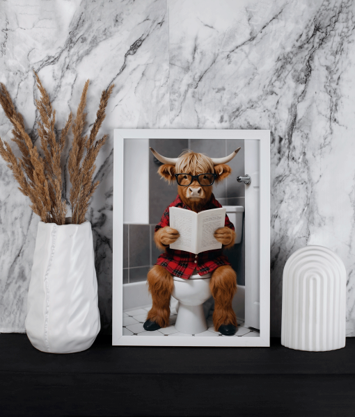 Highland Cow Bathroom Picture – On The Toilet Animal Prints