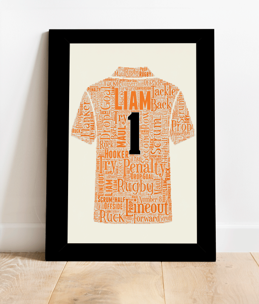 Personalised Rugby Shirt Word Art – Rugby Gift Fathers Day Gifts