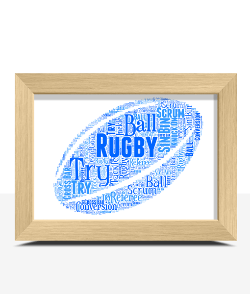 Personalised Rugby Ball Word Art – Rugby Player Gift Fathers Day Gifts