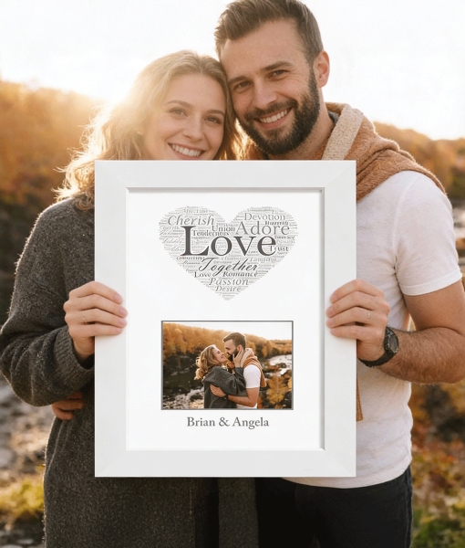 Personalised Word Art Heart Print with Photo and Title Anniversary Gifts